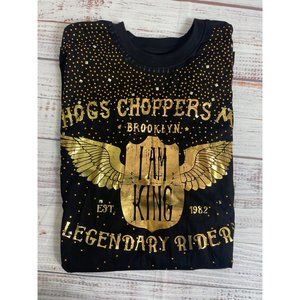 Switch Remarkable Hogs Choppers Legendary Riders '"I Am‎ King" Gold Sequin Shirt